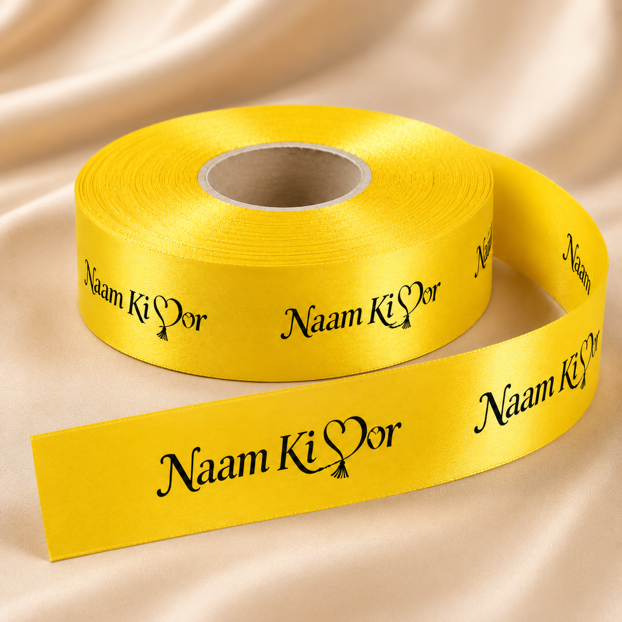 0.75 Inch Custom Satin Ribbon - Black Ink Print