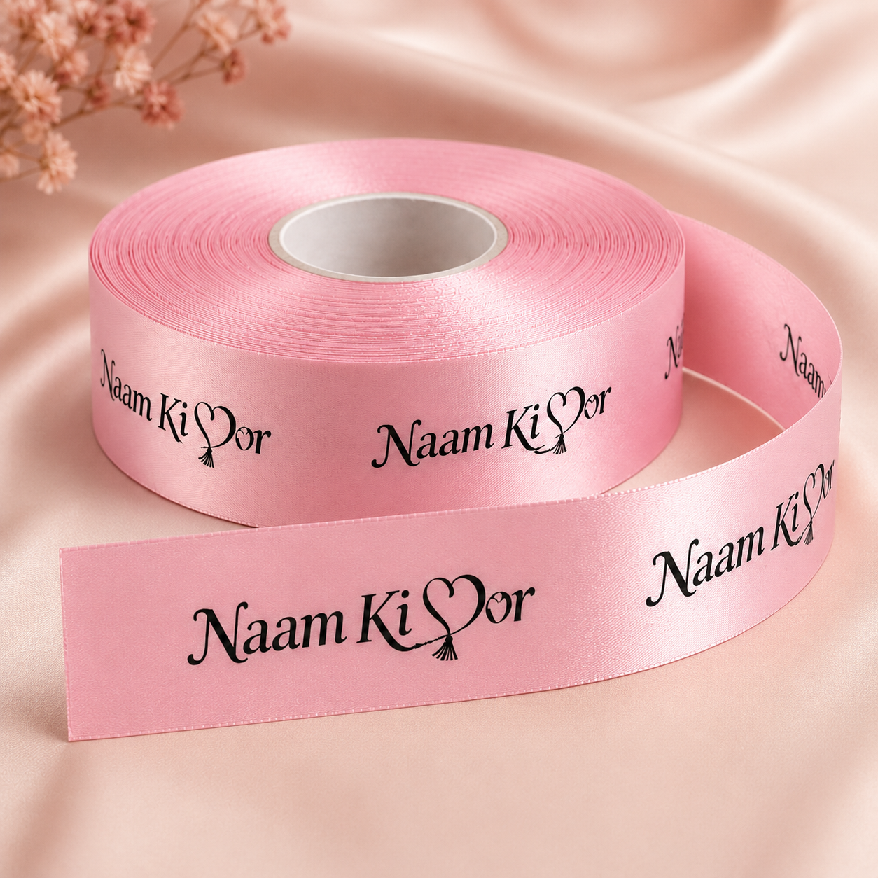 0.75 Inch Custom Satin Ribbon - Black Ink Print