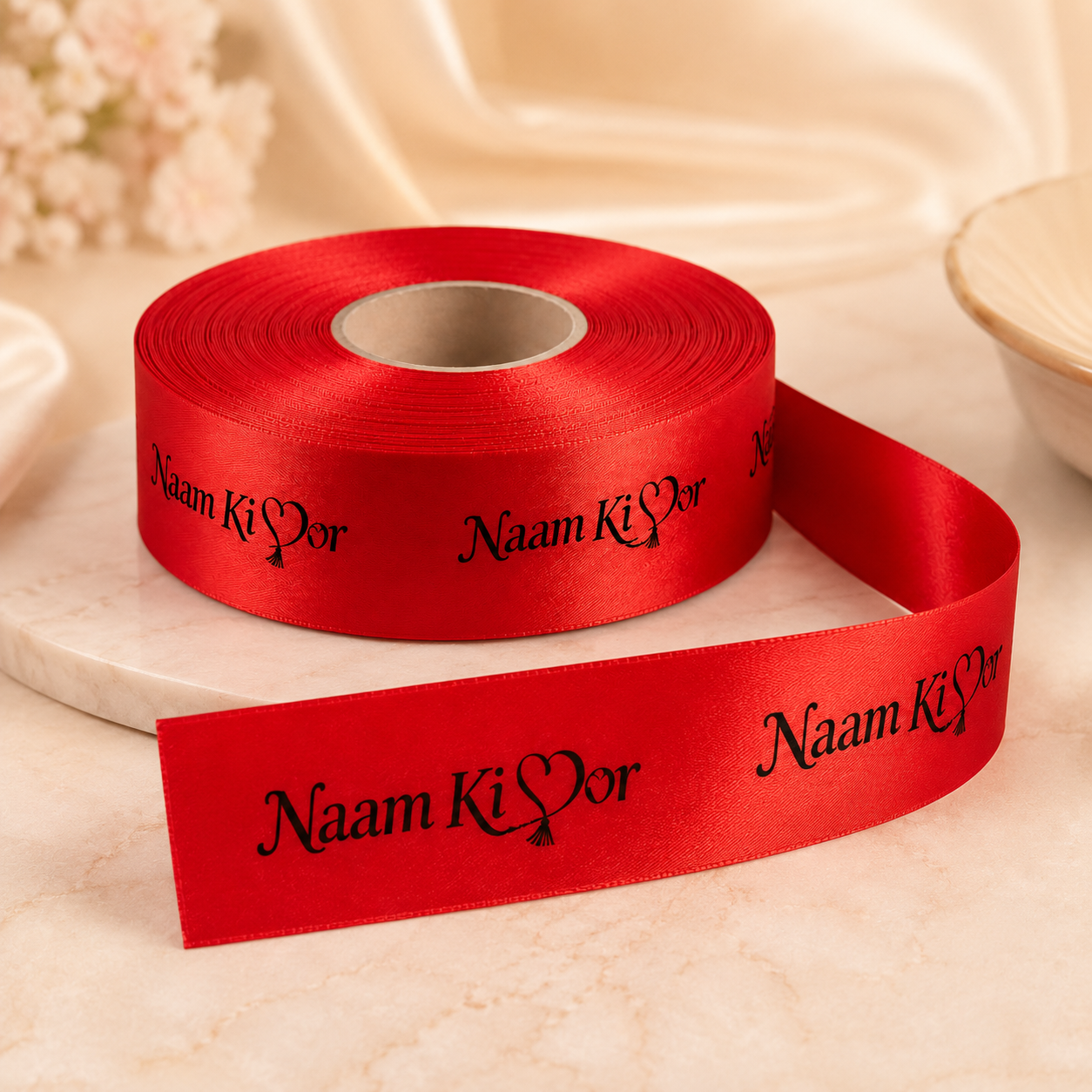 0.75 Inch Custom Satin Ribbon - Washable Black Ink